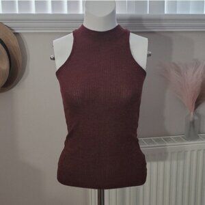 Mock Neck Marroon Ribbed Sleeveless top